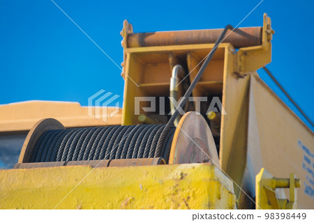 Lifting crane steel heavy winch pull rope lift industrial cable load hoist sling industry Lifting crane steel heavy winch pull rope lift industrial cable load hoist sling industry 98398449