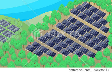 Mega solar installed on a mountain 98398617