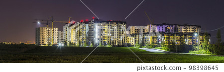 Night panorama of new built and still under construction apartment buildings 98398645