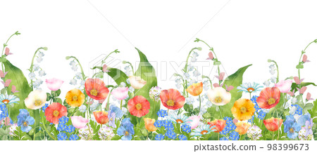 Various spring flower garden watercolor painting 98399673