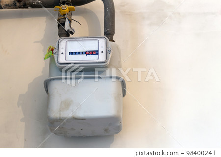 Gas meter in a house under renewal. Indoor gas meter used for measuring natural gas consumption in buildings / houses. 98400241