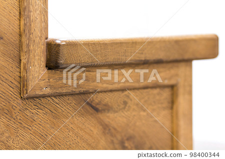 Detail close-up image of wooden oak stairs in house interior 98400344