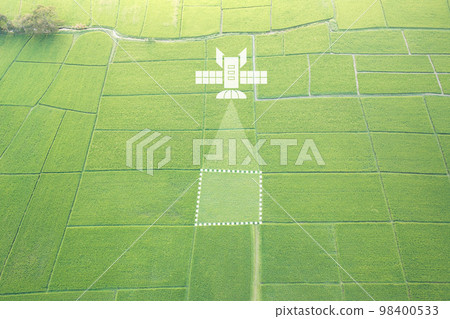 Land, house, residential area and satellite in aerial view.  98400533