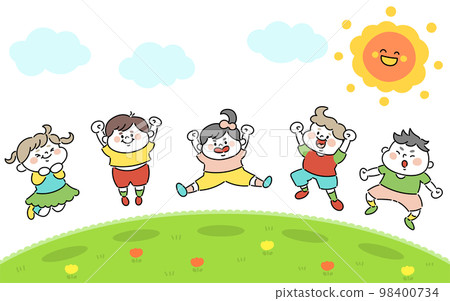 Illustration material of children jumping cheerfully outside 98400734