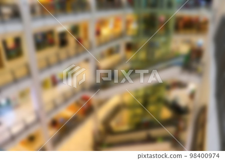 Blurred background of shopping mall center. People shopping in department store. Blurred background of shopping mall center. People shopping in department store. 98400974