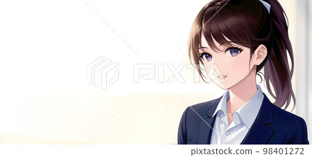 A woman with a ponytail in a suit, a member of society 98401272