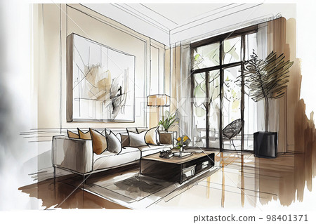 圖像材料:現代客廳的草圖藝術 圖像材料:現代客廳的草圖藝術 98401371