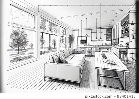 圖像材料：現代客廳的草圖藝術 98401415