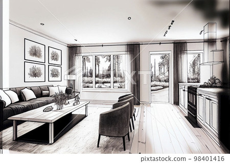 圖像材料：現代客廳的草圖藝術 98401416