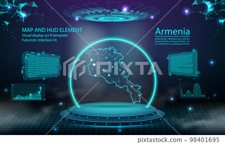 armenia map light connecting effect background. abstract digital technology UI, GUI, futuristic HUD Virtual Interface with armenia map. Stage futuristic podium in fog. armenia map light connecting effect background. abstract digital technology UI, GUI, futuristic HUD Virtual Interface with armenia map. Stage futuristic podium in fog. 98401695