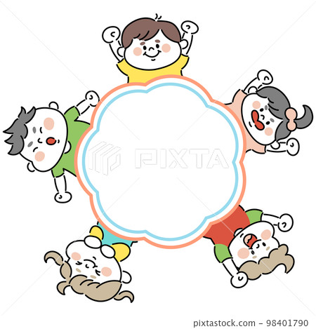 性格開朗的孩子們的色彩豐富的插畫框架 98401790