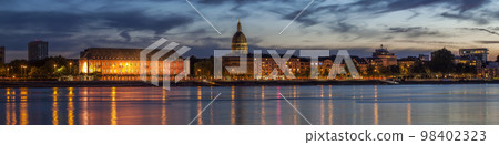 Beautiful sunset night over Rhine / Rhein river in Mainz near Frankfurt am Main, Germany. 98402323