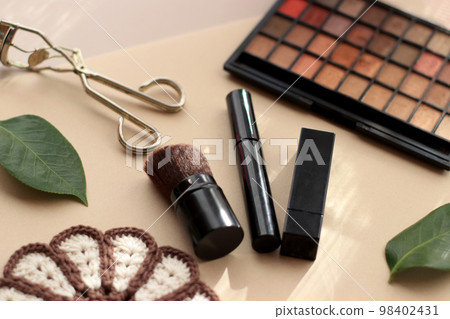 Beauty image of makeup tools and eyeshadow palette Beauty image of makeup tools and eyeshadow palette 98402431
