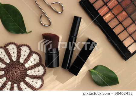 Beauty image of makeup tools and eyeshadow palette Beauty image of makeup tools and eyeshadow palette 98402432