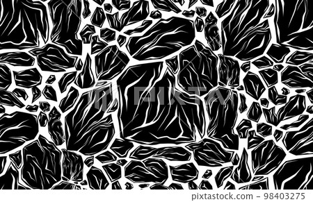 Vector monochrome seamless pattern with broken stones. Earthquake and destruction. Texture with black smashed rocks with cracks 98403275