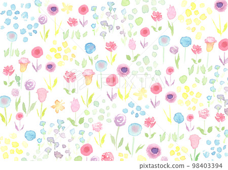 Background illustration of a flower garden painted by watercolor Background illustration of a flower garden painted by watercolor 98403394