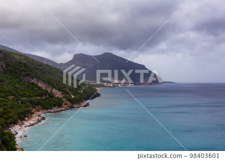 Coastline on a rocky shore near Cala Gonone, Sardinia Coastline on a rocky shore near Cala Gonone, Sardinia 98403601