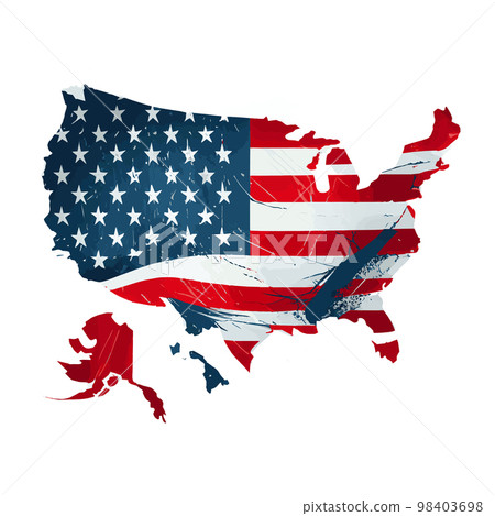 Realistic abstract flag of USA in the form of a map of america, independence day of the country, national traditions 98403698
