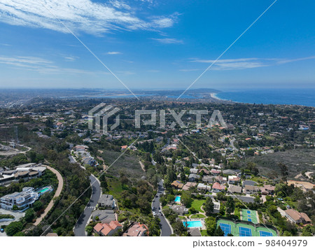 Aerial view of over La Jolla Hills, San Diego, California, USA 98404979