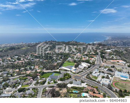 Aerial view of over La Jolla Hills, San Diego, California, USA 98404983
