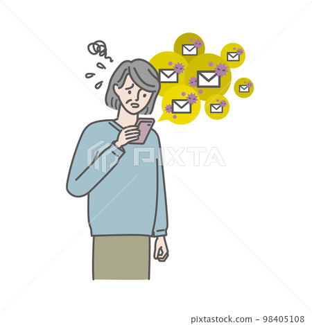 A senior woman who is confused by spam mails arriving one after another 98405108