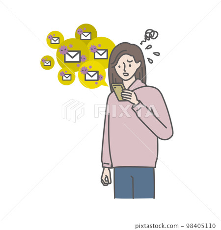 一位因收到一封又一封垃圾郵件而感到困惑的年輕女性 98405110