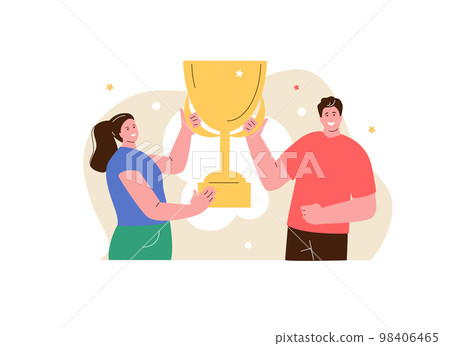 Happy people winners with a trophy cup 98406465
