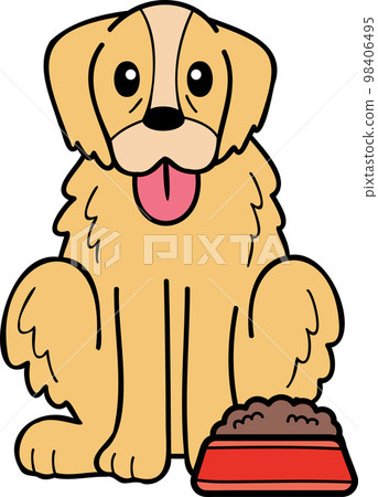 Hand Drawn Golden retriever Dog with food illustration in doodle style Hand Drawn Golden retriever Dog with food illustration in doodle style 98406495