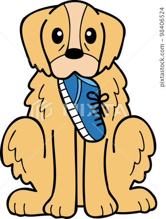 Hand Drawn Golden retriever Dog holding shoes illustration in doodle style 98406524
