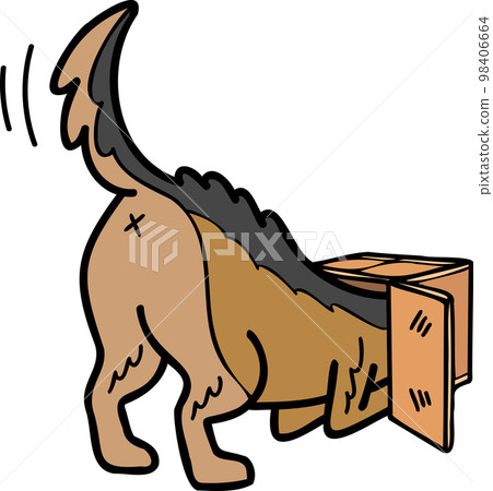 Hand Drawn German Shepherd Dog playing with box illustration in doodle style 98406664