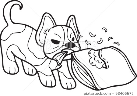 Hand Drawn French bulldog biting pillow illustration in doodle style Hand Drawn French bulldog biting pillow illustration in doodle style 98406675