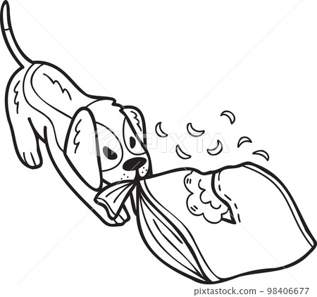Hand Drawn Beagle Dog biting pillow illustration in doodle style Hand Drawn Beagle Dog biting pillow illustration in doodle style 98406677