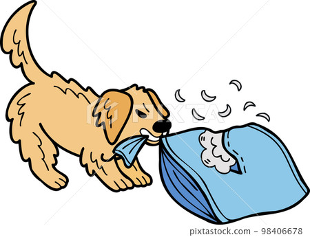 Hand Drawn Golden retriever Dog biting pillow illustration in doodle style Hand Drawn Golden retriever Dog biting pillow illustration in doodle style 98406678