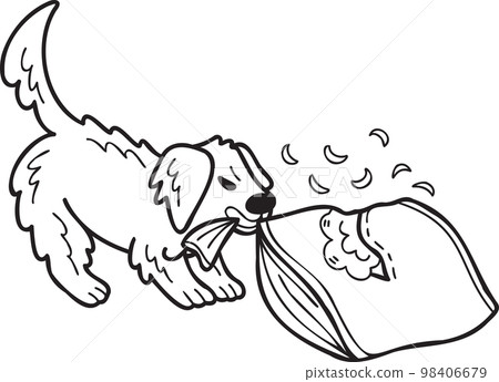 Hand Drawn Golden retriever Dog biting pillow illustration in doodle style Hand Drawn Golden retriever Dog biting pillow illustration in doodle style 98406679