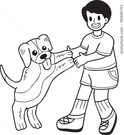 Hand Drawn Beagle Dog begging owner illustration in doodle style Hand Drawn Beagle Dog begging owner illustration in doodle style 98406701