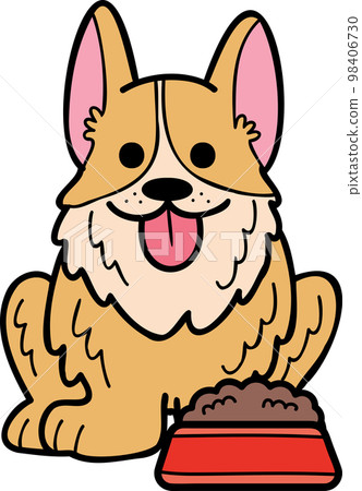 Hand Drawn Corgi Dog with food illustration in doodle style Hand Drawn Corgi Dog with food illustration in doodle style 98406730