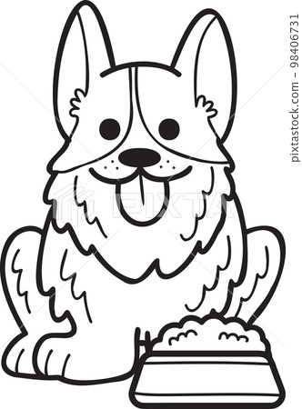 Hand Drawn Corgi Dog with food illustration in doodle style Hand Drawn Corgi Dog with food illustration in doodle style 98406731