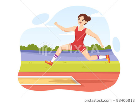 Long Jump Illustration with Athlete Doing Jumps in Sand Pit for Web Banner or Landing Page in Sport Championship Flat Cartoon Hand Drawn Templates 98406818