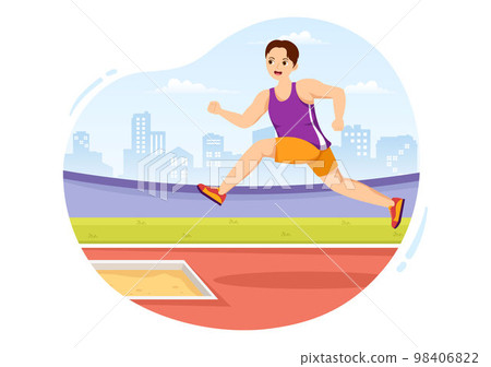 Long Jump Illustration with Athlete Doing Jumps in Sand Pit for Web Banner or Landing Page in Sport Championship Flat Cartoon Hand Drawn Templates Long Jump Illustration with Athlete Doing Jumps in Sand Pit for Web Banner or Landing Page in Sport Championship Flat Cartoon Hand Drawn Templates 98406822