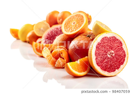 Citrus fruits are isolated on white background. 98407059