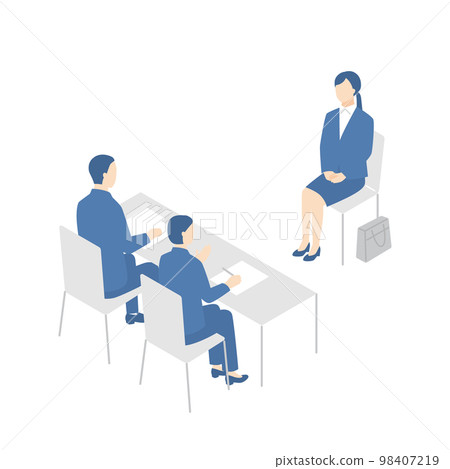 A woman who is interviewed and an interviewer who examines 98407219