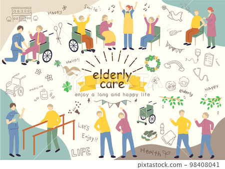 Elderly care illustration material collection 98408041