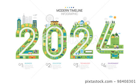 Business 2024 road map timeline infographic template. Modern milestone element timeline diagram calendar and 4 quarter topics, Can be used for vector infographics, digital marketing data 98408301