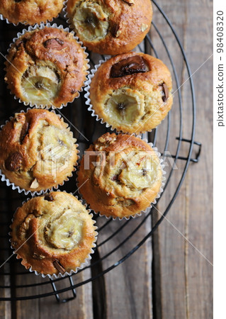 Homemade moist chocolate banana muffins - baked goods 98408320