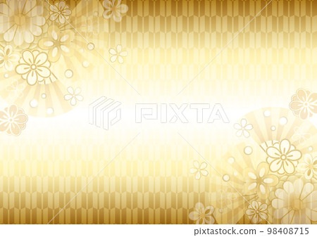 Flowers and fan arrows are rubbed Japanese background horizontal gold 98408715
