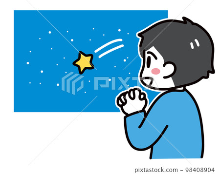 Smiling young man making a wish on a shooting star (upper body, profile) 98408904