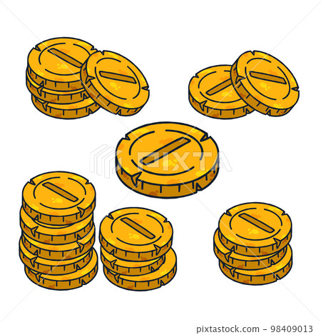 PIle of gold coins. Outline cartoon Icon of money and treasure. Concept of earnings and wealth. PIle of gold coins. Outline cartoon Icon of money and treasure. Concept of earnings and wealth. 98409013