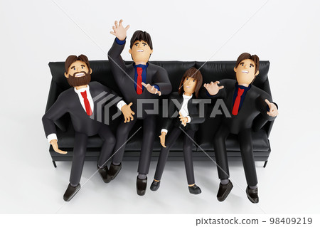 Group of success business teams happy together on couch with confident face, 3D rendering. 98409219
