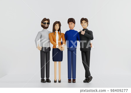 Group of people team member or student standing together with confident face, 3D rendering character Group of people team member or student standing together with confident face, 3D rendering character 98409277