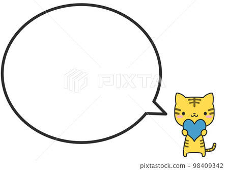 A tiger holding a blue heart and a simple round speech bubble 98409342